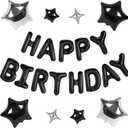 CANREVEL Happy Birthday Banner 13pcs 16 Inch Mylar Foil Letters Sign with 8pcs Star Balloons Birthday Party Decorations for Kids and Adults - 3D Black