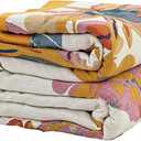 Boho Large Throw Blanket for Bed Couch 60" x 80 "100% Cotton Gauze Fall Blankets Home Decor Soft Lightweight for Sofa Quilt with Floral Butterfly (Butterflies and Flowers)