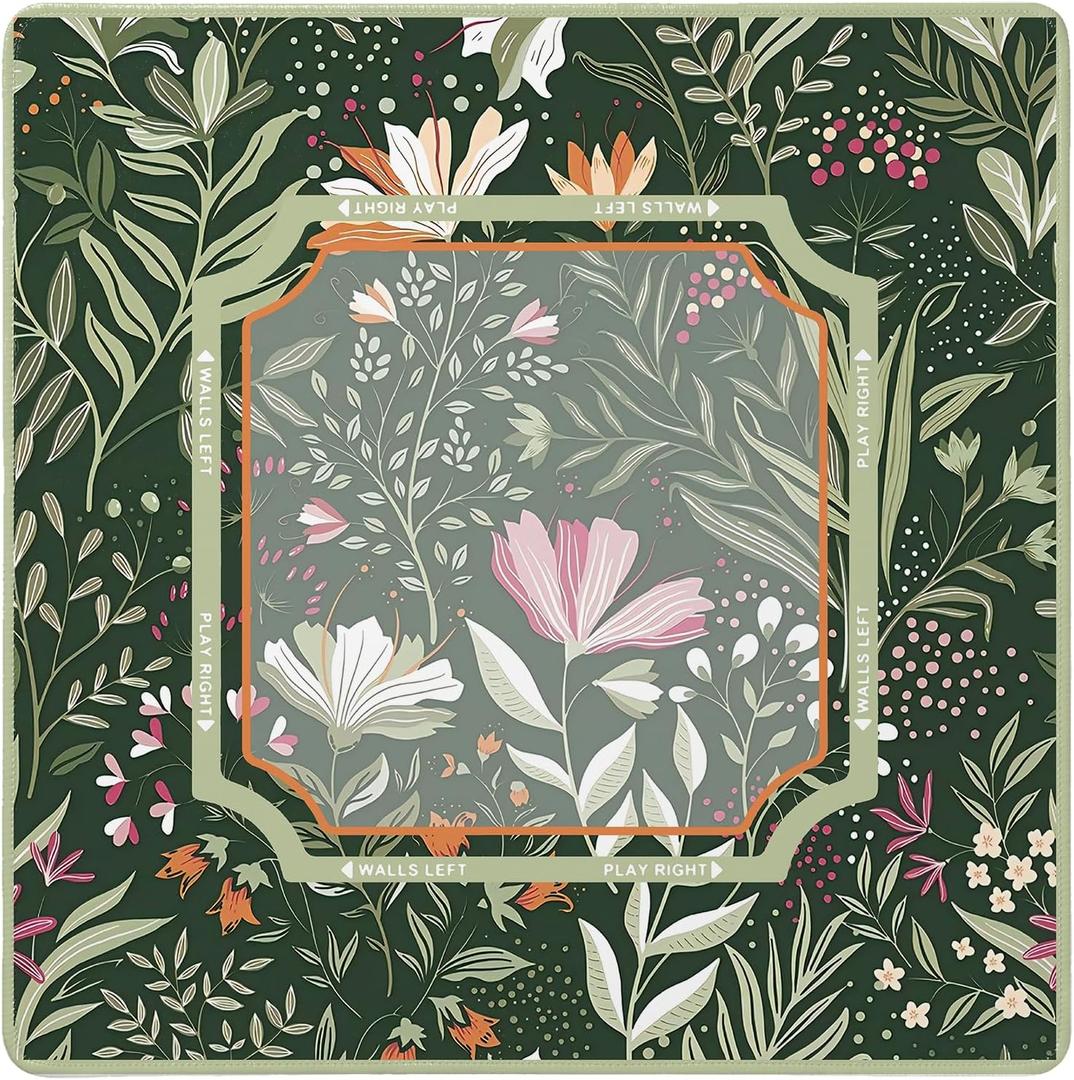 Dark Green Mahjong Mat Boho Floral Mahjong Table Mat 31.5x31.5 in