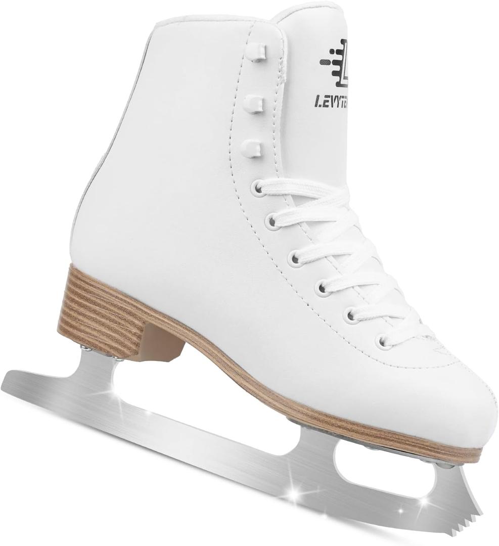 LEVYTEMP Women's/ Girls Figure Ice Skates - Youth White Figure Skating Shoes with Two Insoles - Comfortable, Safe Indoor Outdoor Rink Size US 5.5