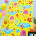 5 x Ocean Themed Birthday Decorations, Cartoon Themed Party Supplies, 2 Pack 3.3 x 6.6ft Starfish Jellyfish Pattern Tinsel Foil Fringe Curtains Birthday Photo Booth Prop Backdrop for Kids