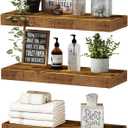 QEEIG Floating Shelves for Wall Bathroom Shelf Bedroom Kitchen Living Room Hanging Book Shelves Small Farmhouse Decor 16 inch Set of 3, Rustic Brown (015-BN3)