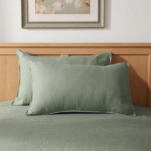 TOSMO 100% Linen Pillowcase Queen Size, Set of 2, Stone Washed Pillowcases Envelope Closure, Soft and Durable Pillow Cases, 20" X 30", Sage Green