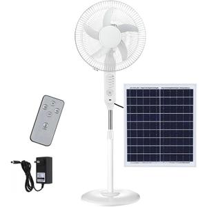 16'' Solar Pedestal Oscillating Fan with Solar Panel, Camping Fans, 3 Speed Settings, Remote Control, Two Charging Methods, Portable Floor Fan, for Home Warehouse Outdoor(White)