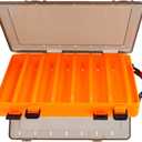 Double-Sided Fishing Lure Hook Tackle Box Visible Hard Plastic Clear Fishing Lure Bait Squid Jig Minnows Hooks Accessory Storage Case Container (Orange-14Slots)