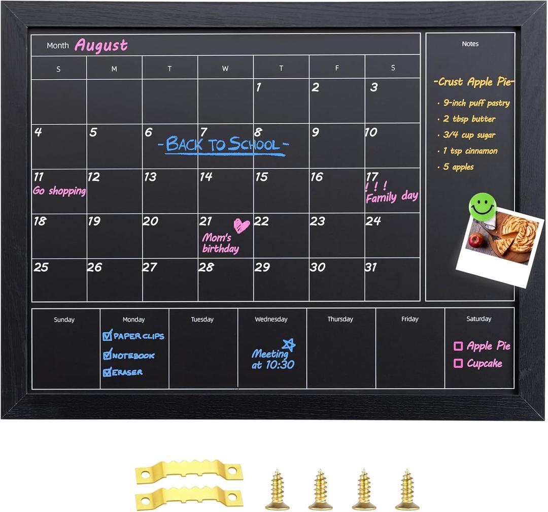 3-in-1 Chalkboard Calendar for Wall, 17x13 inches Magnetic Monthly & Weekly Calendar, Blackboard for Wall with Black Wood Frame, Hanging Chalkboard for Decor/Memo(YL+ZL-HB-BK,4333)