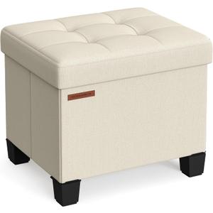 SONGMICS Storage Ottoman, Small Ottoman Foot Rest with Legs, 12.6 x 15.8 x 13.2 Inches Foot Stool, Load up to 660 lb, for Living Room, Bedroom, Dorm, Cream White ULSF012W01
