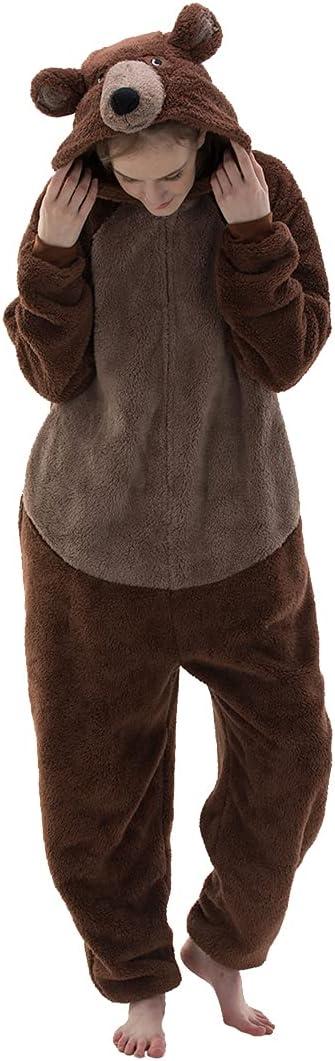 COSUSKET Snug Fit Unisex Adult Onesie Pajamas, Flannel Cosplay Animal One Piece Halloween Costume Sleepwear Homewear (Large, Brown)