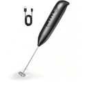 Electric Milk Frother Handheld: Rechargeable - LED Digital Display, Bare-Bones Version - Blackish Purple
