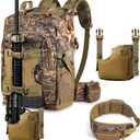 Hunting Backpack 40L for Men, Tactical Camo Bow Rifle Backpack with Removable Waist Belt, PALS/MOLLE System, Waterproof Rain Cover, Flag & Whistle for Saddle Hunting