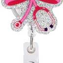 Pink Bow Nurse Badge Reel, 360 Rotation Articulator Clip Cute Nursing Badge Reel ID Holder Decor for RN LPN CNA Doctors Teachers Healthcare Workers Assistant Accessories