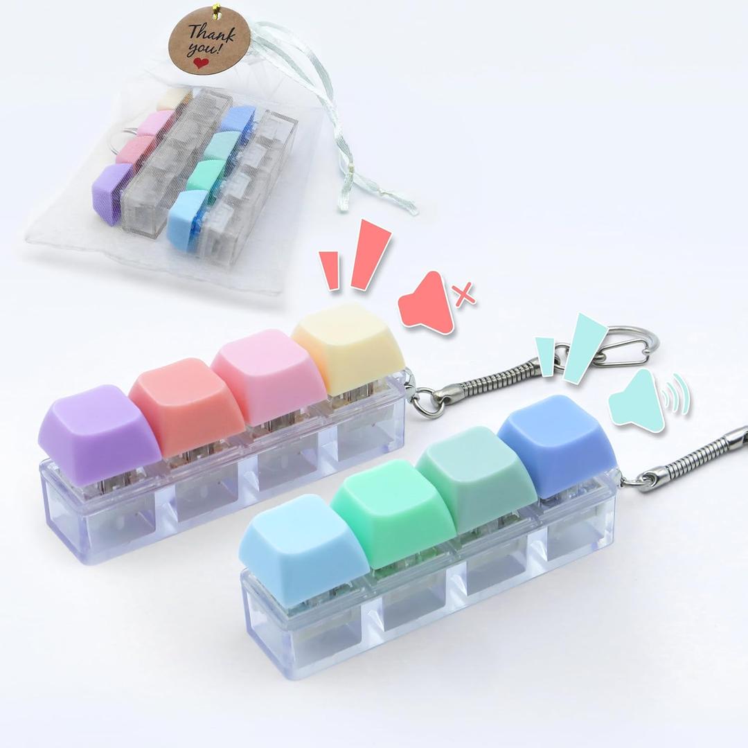 2Pcs Silent & Clicky Keyboard Fidget Toys for Anxiety Relief - Tactile Keyboard Clicker Fidgets for Adults & Teens, Clicky Switch Sensory Fidget Keychain, Portable Stress Reliever Gift for Office/ADHD