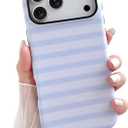 iPhone 17 Pro Case Cute Aesthetic Horizontal Striped Phone Case for Women Girl Shockproof Slim TPU and Hard PC Protective Cover 6.3 inch 2025 - Light Blue