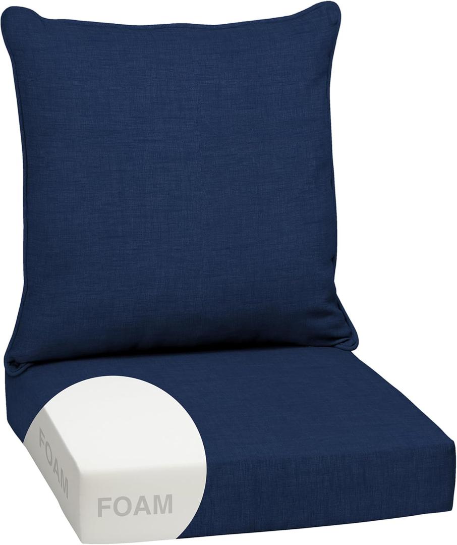 Arden Outdoor Foam Deep Seat Cushion Set, 24x24, Premium High-Density Foam, Never Flattens, Weather-Proof for Patio Chair Sofa Couch, Sapphire Blue Leala, 1 Pack