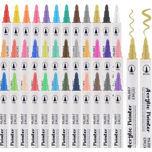 36 Colors Acrylic Paint Markers Pens Set Dual Tip with Fine and Brush for Paper Metal Rock Wood Plastic Canvas Ceramics DIY Crafts Drawing Art Supplies
