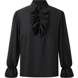 Spooktacular Creations Adult Mens Medieval Pirate Shirt Renaissance Victorian Tops for Halloween Costume Party (Black, M)