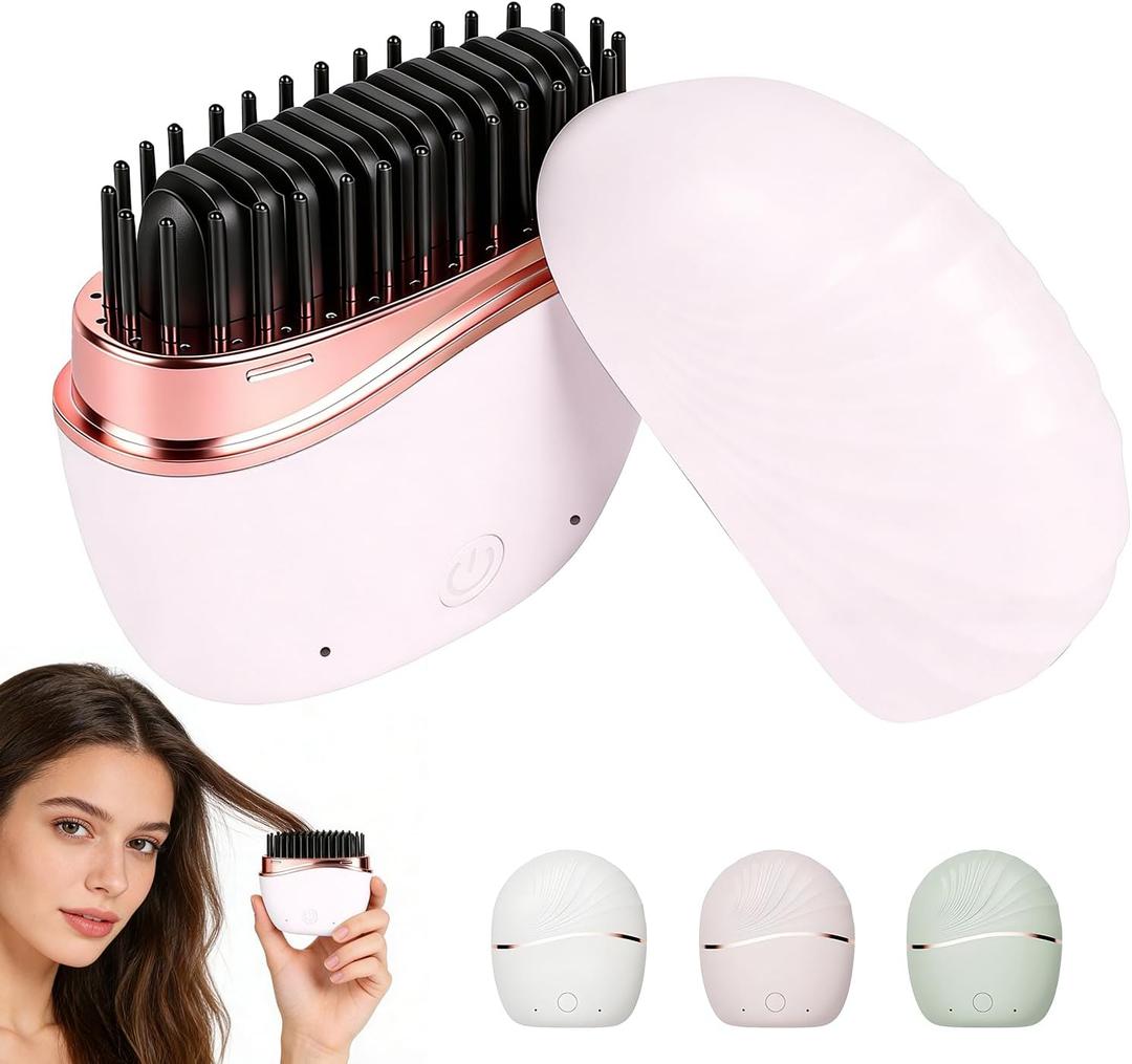 Mini Straightener, Cordless Rechargeable Portable Straightening Comb, Portable Rapid-Heat with 3 Temp Settings, Heat-Resistant Shell for Travel(Pink)