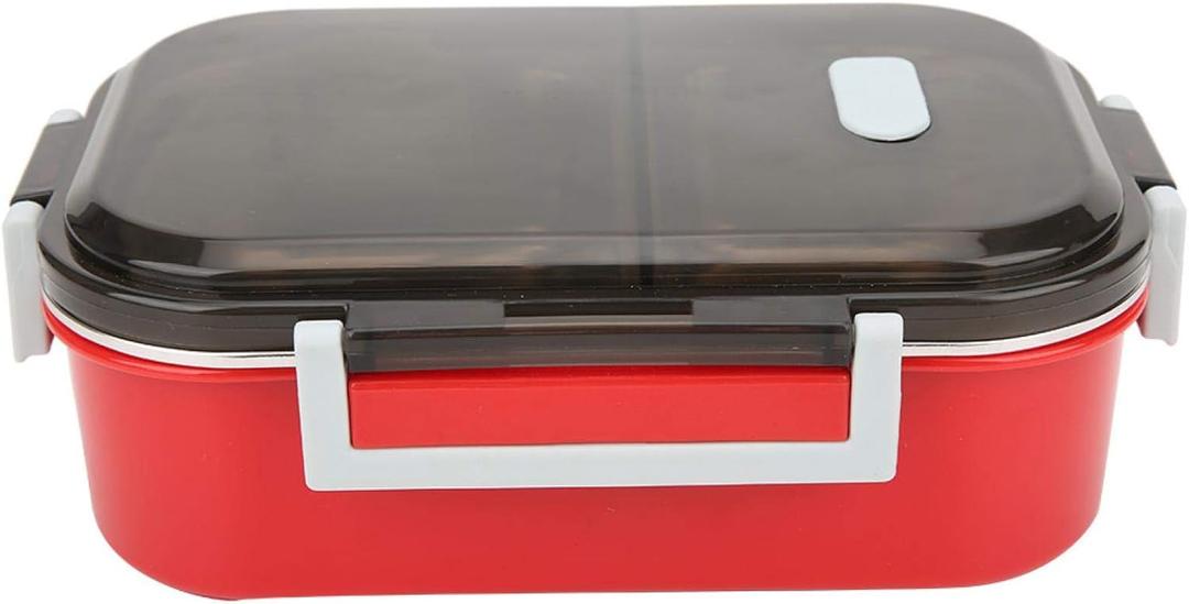 Stainless Steel Lunch Box Portable Food Container with Vent Hole and Short Buckles For Outdoor Travel, Camping, Picnic 700Ml 8.3X5.9X2.8In (red)