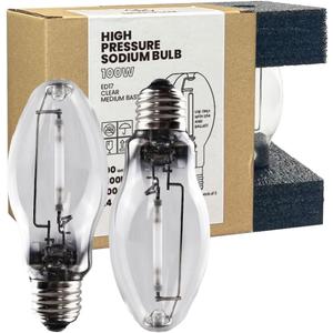 LU100/MED High Pressure Sodium Light Bulb, 100 Watts, ED17/MED, Medium Base (E26), ANSI Code S54, 9000 Lumen, 24000 Life Hours, Clear Bulb, 2100K, 2 Pack