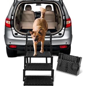 Dog Stairs for Car - Foldable Dog Ramps for Large Dogs with Non Slip Surface, Portable Dog Steps for Cars and SUV, Truck, Support Up to 200 Lbs (5 Steps, Black)