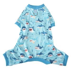Mycutepaws Dog Pajamas, Soft Stretchy Pet Pajamas for Small Medium Dogs - Cute Dog Pajama Onesie with Shark Print, Breathable & Stretchable Dog Pjs for Summer (Blue, M)