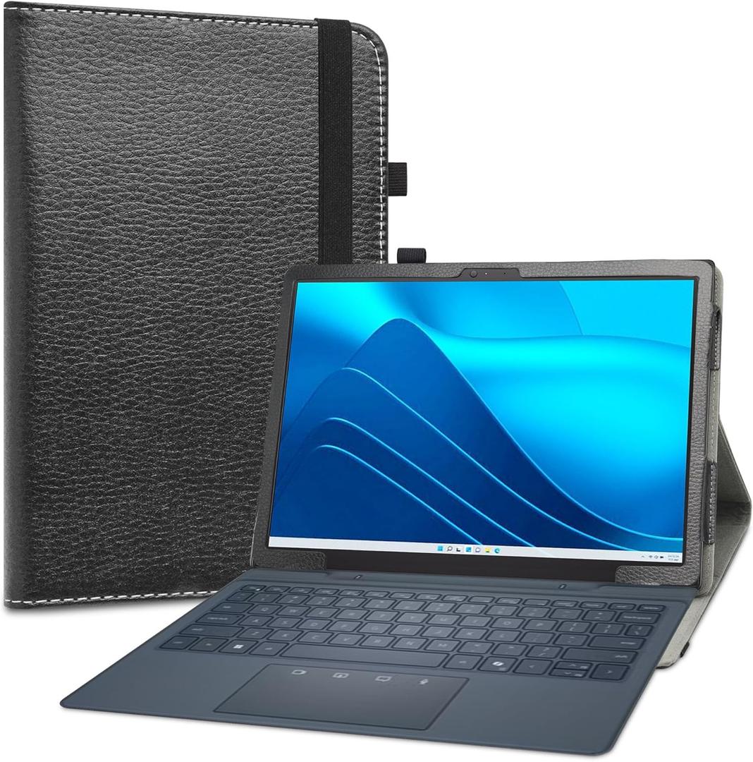 LiuShan Compatible with Dell Latitude 7350 Detachable case,PU Leather Slim Folding Stand Cover for 13" Dell Latitude 7350 Detachable Tablet(Not Fit Other Tablet),Black