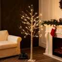 Lighted Birch Tree 5ft Prelit White Christmas Tree Plug in, Light Up Artificial Trees with Dimmable & Timer, 8 Modes Remote Twinkling Twig Trees with LED Lights for Outdoor Indoor Decor, Warm White