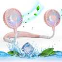 VAGAU Portable Neck Fan with Colorful LED Lights, 360 Rotation, Wearable Air Conditioner for Office Travel Sport, 3 Adjustable Speeds (Pink)