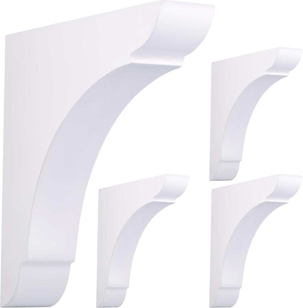 4 Pcs Wood Corbels Shelf Brackets for Countertop 6" L x 6" W x 1.18" T Natural Rubber Wood with Hanging Hook for Bookshelves Kitchen Cabinets Bar Shelving (White)