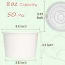 ESSENTIAL Paper Ice Cream Cups with Lids, 50pcs 8oz Disposable Dessert Bowls with Lids for Hot or Cold Food, Paper Snack Containers for Sundae, Frozen Yogurt, Soup (White)