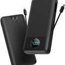 Portable Charger 33800mAh USB C Power Bank with Built-in Cables & AC Wall Plug, 25W Fast Charging+QC 4.0 Phone Charger, 4 Output LCD Display Battery Pack Compatible with iPhone16/ 15, Samsung, Android etc