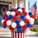 Hoteam 24 Bundles Red Blue White Artificial Flowers for Outdoor Patriotic Artificial Chrysanthemum Flowers Bouquet Plan Veterans Day Decor Fake Floral Front Door