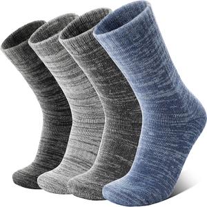 Anlisim Merino Wool Warm Boot Hiking Socks Thermal Extra Thick Winter Cozy Crew Comfy Cushioning Work Women Men Socks 4 Pairs (Large, Blue/Light Grey/Dark Grey/Black)