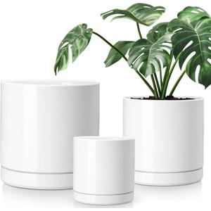 vancasso Ceramic Planters, Plant Pots for Indoor Plants, 6.25+8.25+10.25 Inch Ceramic Pots for Plants, Flower Pots with Drainage Holes, Planters Pot for Indoor House Plant, Set of 3, White