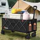 35" L Extra Long Wagons Carts Foldable, 360LBS Heavy Duty Collapsible Wagon with Wheels, Folding Wagon Portable Utility Cart for Groceries, Shopping, Camping, Sports