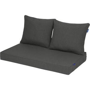 Outdoor Loveseat Cushion Set 46'' x 26'', Outdoor Deep Seat Cushions for Patio Furniture, Water Repellent Outdoor Seat Cushion and Couch Back Cushions for Bench, and Swing (Solid Dark Grey)