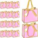 EQOREIIN 50 PCS Small Gift Bags with Handles,Pink Mini Bag,5.5x 2.5x4.7 Inches Small Thank You Gift Bags Bulk with Ribbon for Party Favors,Mother's Day, Goodie, Weddings,Baby Shower(Pink Gold)