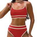 popvil Women's High Waisted Bikini Sets Neon Two Piece 2026 Swimsuit Sporty Adjustable Straps Bathing Suit (Red, Small)