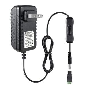 12V Power Supply, 12 Volt 2A 24W DC Power Supply with On Off Switch, Black Switching LED Power Adapter, AC 110V to 12V Wall Wart Transformer Plug for LED Strip Lights with 5.5/2.1 DC Female Connector