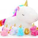KMUYSL Toys for Girls Ages 3 4 5 6 7 8+ Years - Unicorn Mommy Stuffed Animal with 4 Baby Unicorns in Her Tummy, Soft Unicorn Plush Toys Set, Christmas Birthday Gifts for Baby, Toddler, Kids