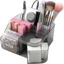 BQAN Transparent Acrylic Nail Desk Organizer, Drill & Brush Holder, Professional Storage Box for Nail Tools, Makeup, Eyeshadows, Skin Care (Black)