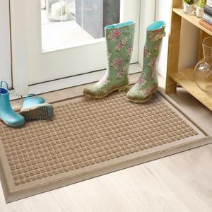 Boot Tray for Entryway, Non-Slip Shoe Tray Drying Mat, Waterproof Boot Mat for Muddy Boots, Heavy Duty Shoe Storage Trays, Indoor/Outdoor Use, 16x30 inches, Beige