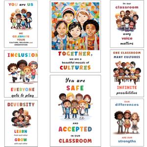 2 x bqw Diversity Posters for Classroom Decor - 11x17 Inch Inclusion and Cultural Awareness Posters Inspirational Classroom Decorations