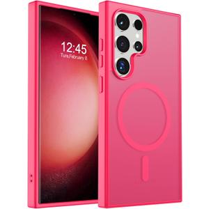 SUPFINE Magnetic for Samsung Galaxy S23 Ultra Case, (Built-in Magnets) (Military Grade Drop Protection) Slim Translucent Shockproof Phone Case,Hot Pink
