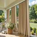 NICETOWN Weighted Outdoor Curtains for Patio Waterproof 84 inches Long 2 Panels, Windproof Drapes Top & Bottom Grommets, Thermal Insulated Blinds Keep Privacy for Yard/Porch, Biscotti Beige, 52" Wide