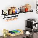 Love-KANKEI Floating Shelves for Coffee Bar,Bathroom Shelves with Towel Bar, Wall Shelves with 8 Hooks for Kitchen, Storage Shelf Set of 2 for Bedroom,Living Room17.3 Inch Black