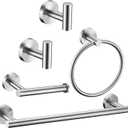 5 Pieces Brushed Nickel Bathroom Hardware Set Include 16inch Towel Bar,2pcsTowel Hooks,Toilet Paper Holder,Hand Towel Ring Round SUS304 Stainless Steel Bathroom Accessories Set Heavy Duty Wall Mounted