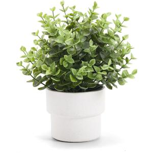 Coferset Small Fake Plants 7.45 Eucalyptus Potted Artificial Eucalyptus Plant for Bedroom Kitchen House Living Room Shelves Farmhouse Table Office Desk Bathroom Home Indoor Decor (Green)