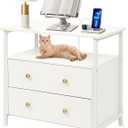 27 inch Wide Night Stand with Charging Station, Bedside Table with Open Shelf, 2 Drawers Small Wood Dresser, Modern Wood Nightstand for Bedroom/Living Room (White)