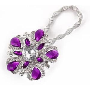 Magnetic Curtain Tiebacks Sparkling Flower Window Curtain Bind Holdback Buckles Clips Tie Backs Drapery Holders with Stretchable Spring Wire Rope for Decoration-2 pcs Purple